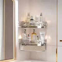 Bathroom triangular storage rack without punching, wall-mounted bathroom toilet washbasin light luxury multi-functional corner storage rack