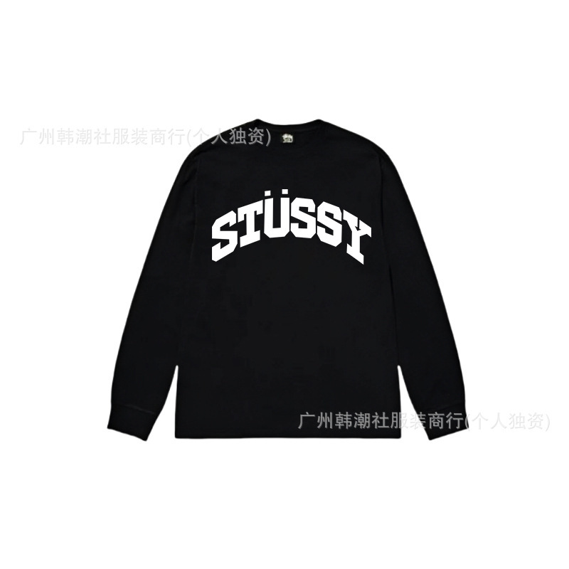 25S跨境斯图西长袖印花t恤美式潮牌STUSSY圆筒布休闲宽松男女同款|undefined