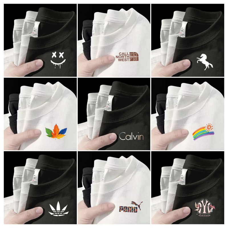 Trendy Brand Men's T-Shirt Short-Sleeve Loose Casual Top 200g Small Print Base Shirt Versatile Unisex Pure Cotton Tee Trendy Brand Men's T-Shirt Short-Sleeve Loose Casual Top 200g Small Print Base Shirt Versatile Unisex Pure Cotton Tee