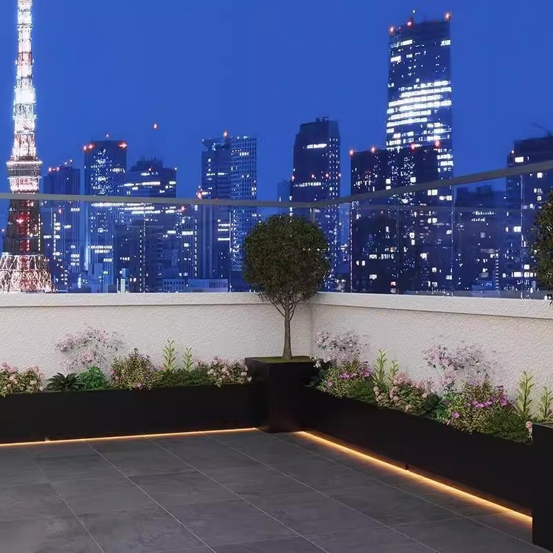 屋外フラワーボックス発光コンビネーションバルコニー花壇中庭ガーデンテラス風景植栽ボックスフラワーチャンネルステンレス鋼|undefined