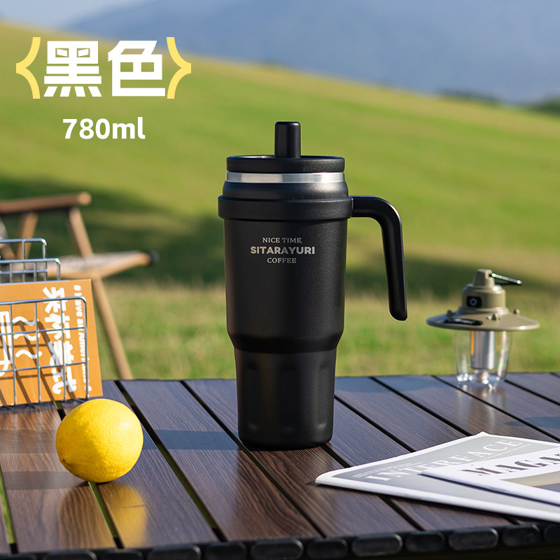 SITARAYURI 大容量保温保冷ダブルドリンクカーカップ高価値 304 ステンレス鋼ハンドルストローカップ|undefined