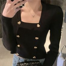 秋冬新款韩版方领长袖针织衫辣妹纯色内搭上衣女纯欲风修身打底衫