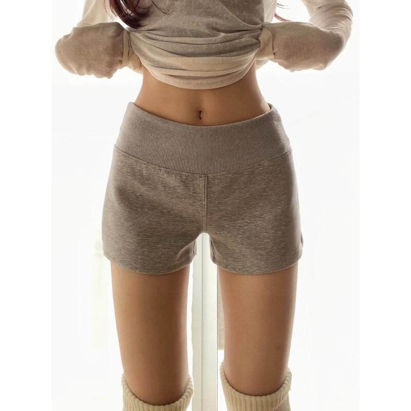 Short Elastic Ribbed Sports Shorts for Women, Summer A-Line Wide Waistband Hot Pants, Tummy-Concealing Versatile Safety Shorts