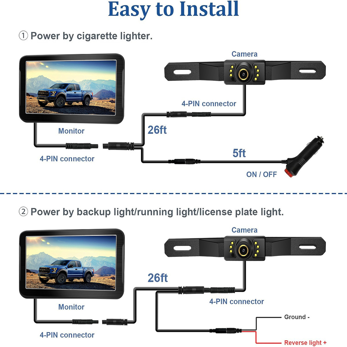Cross-border Amazon new product 2K HD night vision 12-24 car digital display 150 wide-angle reversing camera