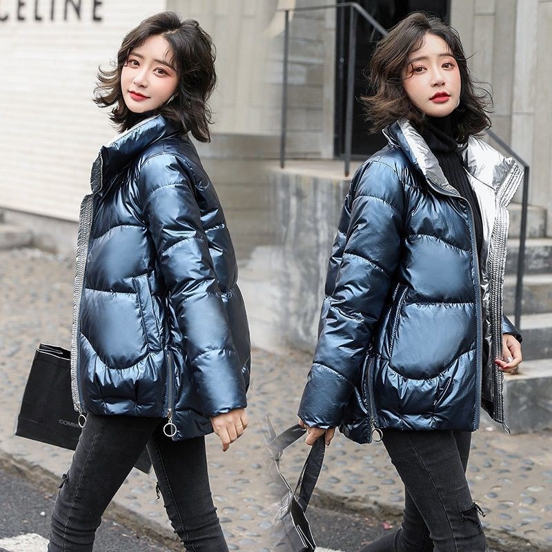 Shiny Down Jacket Padded Jacket Women Winter Bread Jacket Stand Collar Padded Jacket