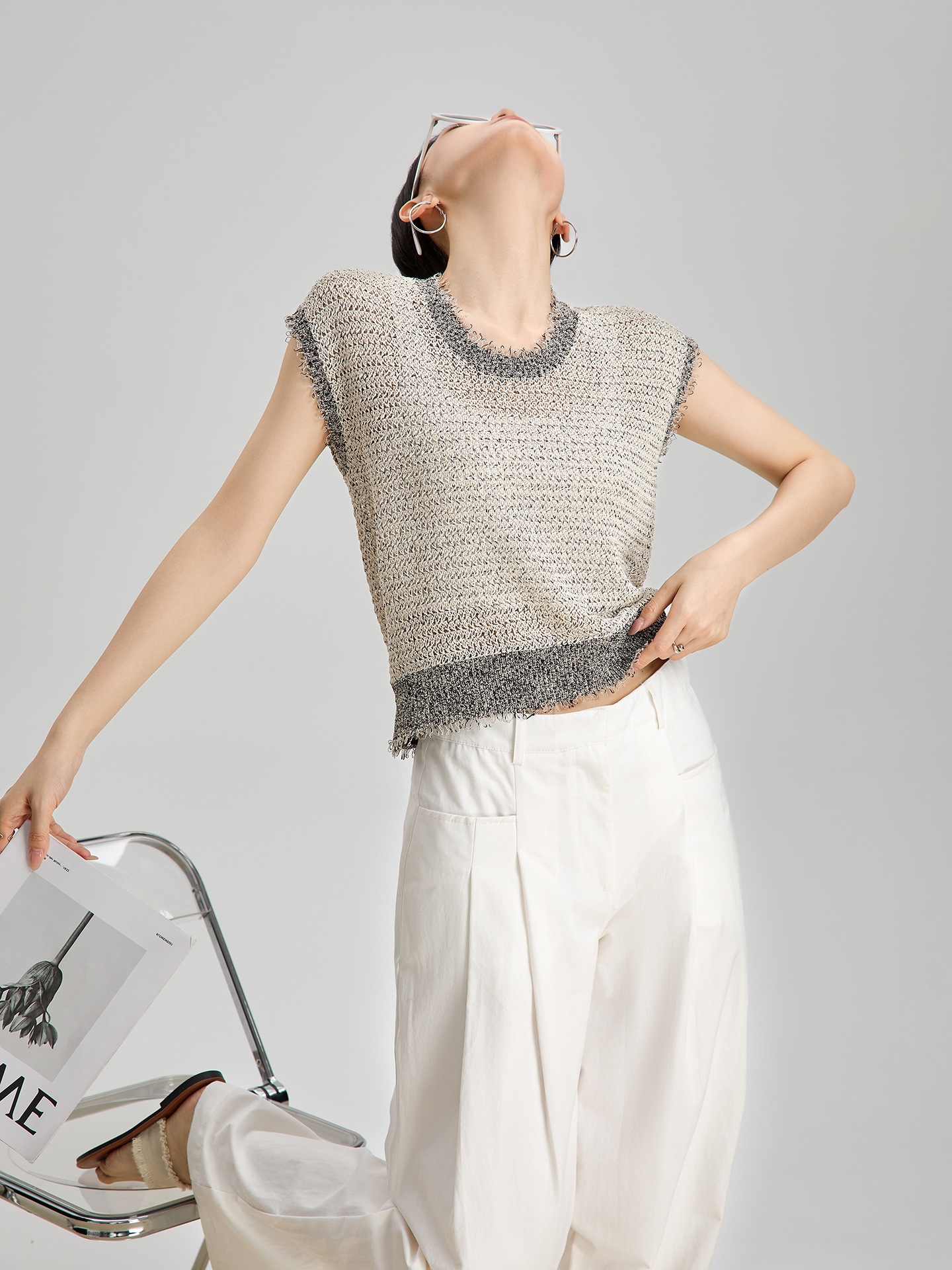 Linen Gray Knitted Tassel Raw Edge Loose Vest Vest Women's 2025 New Summer