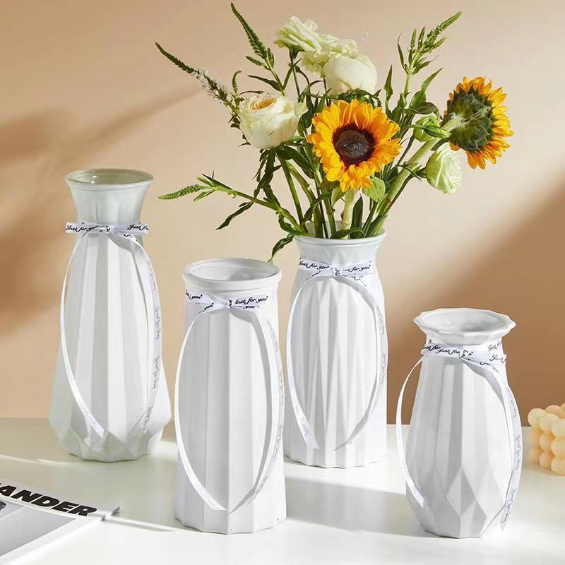 Jarrón de vidrio de porcelana de imitación flores secas flores creativas sala de estar arreglo floral lirio rosa agua decoración de escritorio