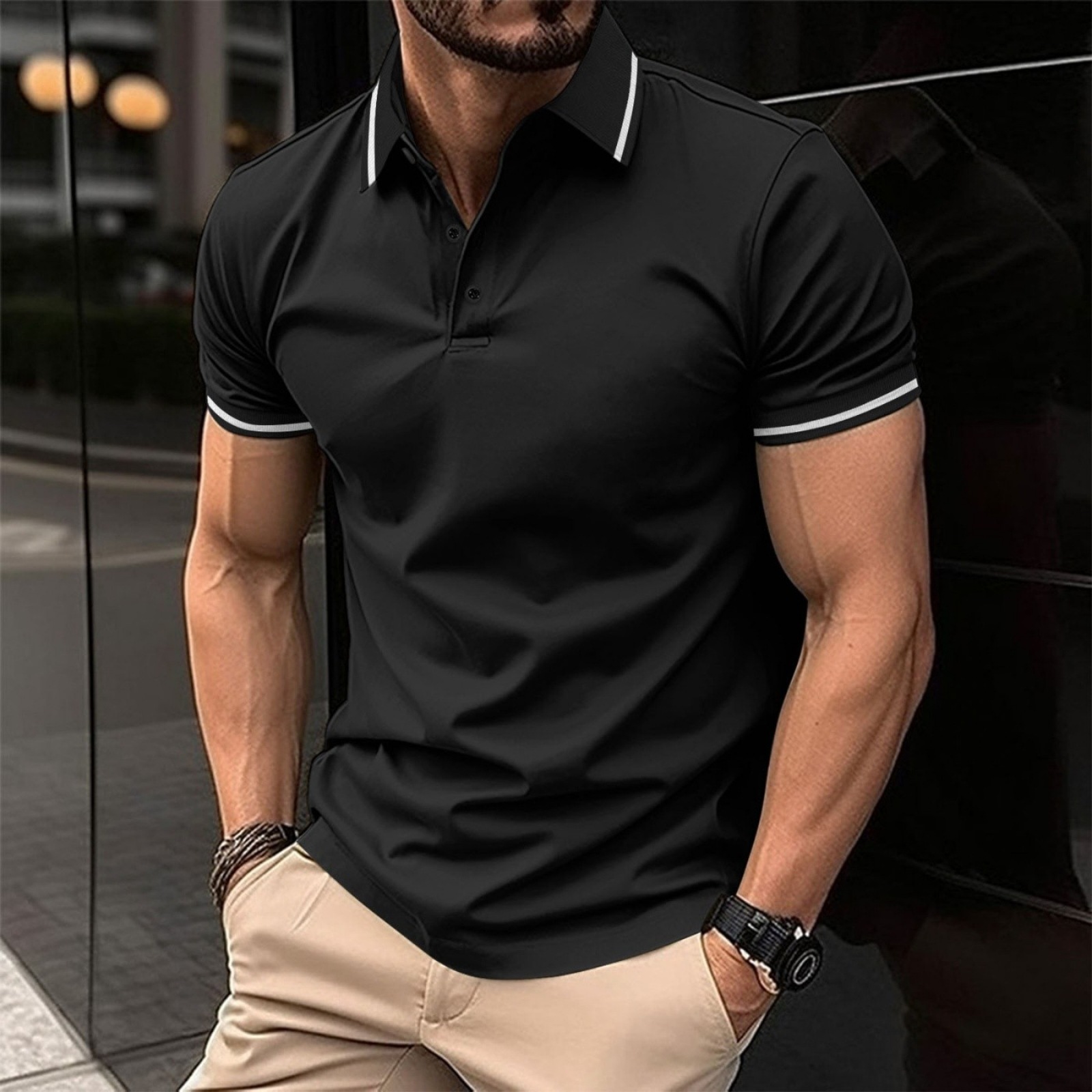 Polo da uomo con collo a coste e chiusura a bottoni_voghion.com