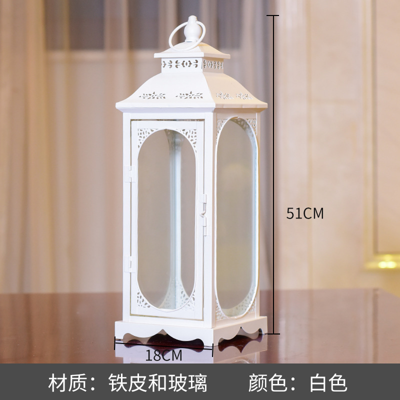 Blanco boda candelabro linterna boda carretera plomo accesorios atmósfera lámpara Marruecos viento lámpara decoración a prueba de viento vela pantalla