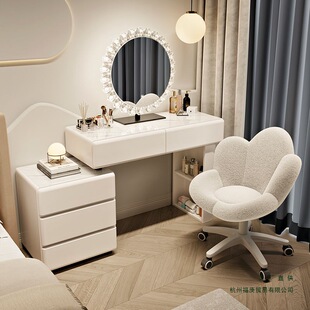 2025 New Style Dressing Table Bedroom Cupboard Integrated Modern Simple Solid Wood Dressing Table Bedside Table Small Apartment Cream
