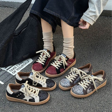 2025秋季新款星野洋气做旧休闲时尚格利特爆闪擦色低帮平底星星鞋