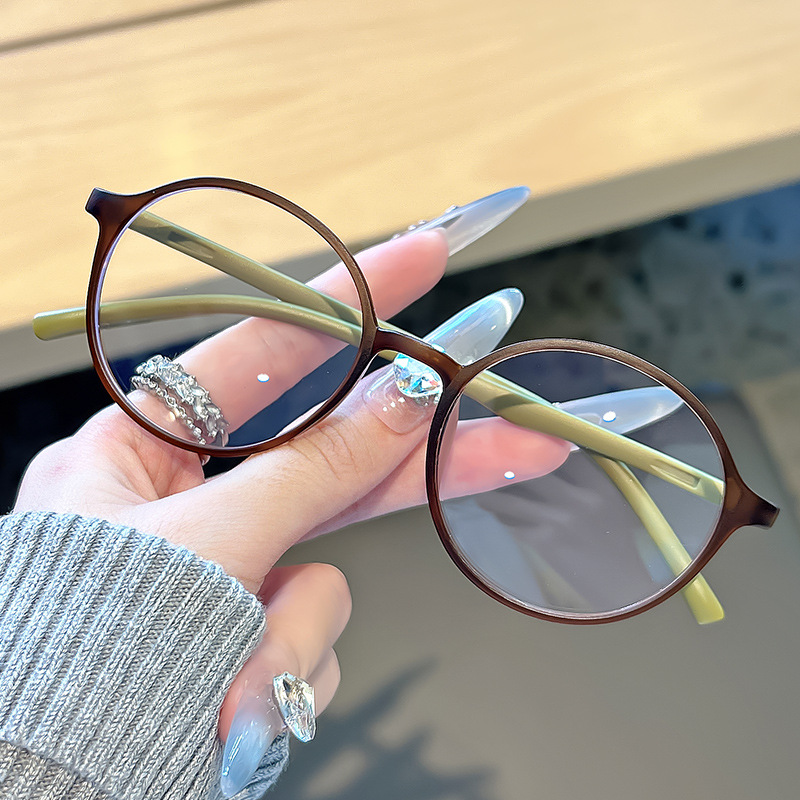 tr90超轻6克芥末茶眼镜女复古圆框近视可配度数素颜小框眼睛镜框