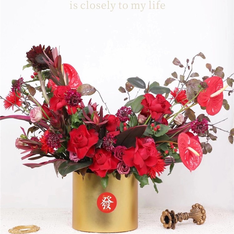 现货 高档铝膜套二抱抱桶 福桶 银柳年宵花桶 鲜花礼盒送生日