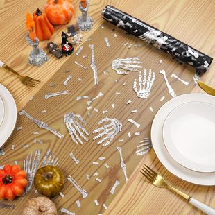 Cross-Border Halloween Mesh Bronzing Table Flag Ghost Festival Bone Hand Bone Banquet Dinner Decoration Silver White Table Flag