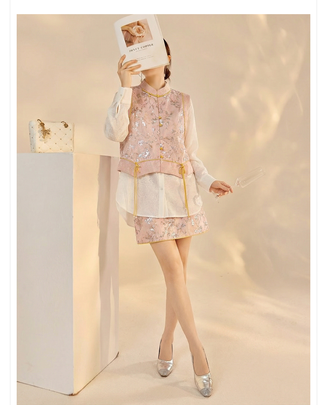 Áo hai dây thêu sequin phối tua rua cổ đứng – set chân váy midi phong cách tân Trung Hoa — nửa váy, Trang chủ chi tiết 15