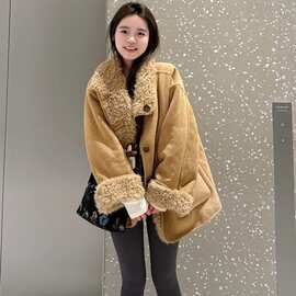 2025冬新款两面穿羊羔毛外套女中长款皮毛一体机车服加厚保暖大衣