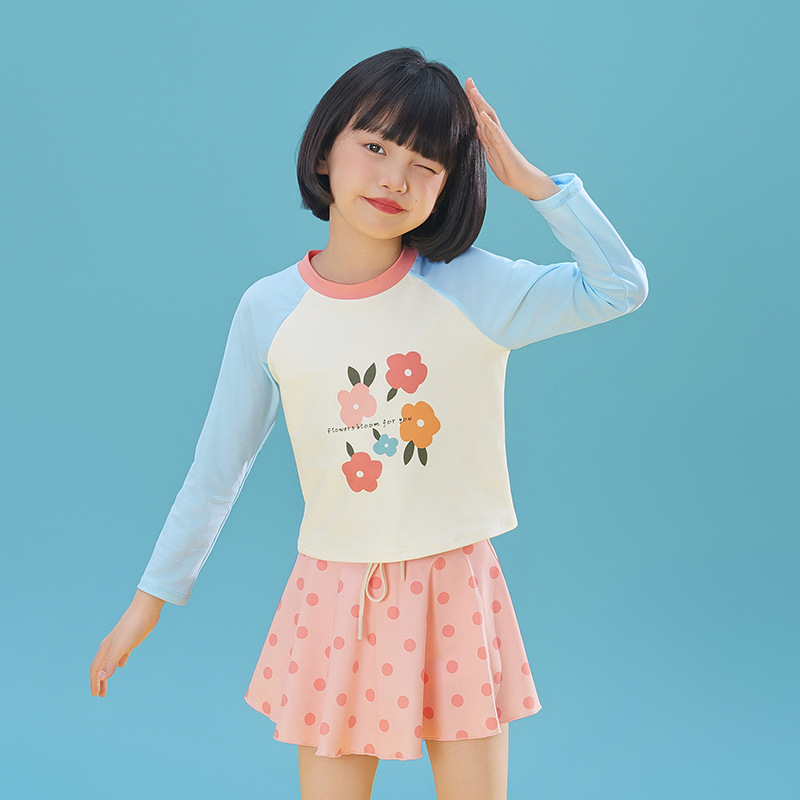 Children's swimwear girls 2025 new sports split skirt long sleeve girls professional fashion swimwear wholesale