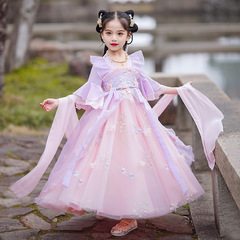 Girls' Tang Suit Dress 2024 Spring and Summer New Children's Hanfu Dress Ethnic Ancient Costume Princess Dress Summer Dress