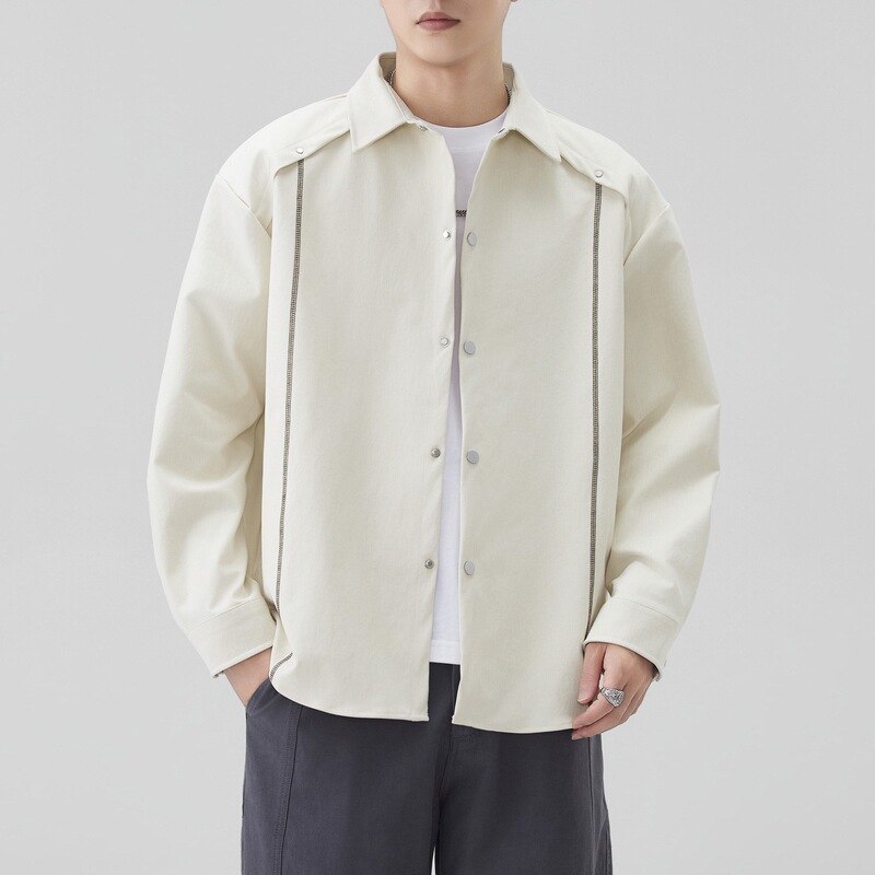 High-quality long-sleeve shirt with metal buttons for young men in spring and autumn, fashionable striped shirt jacket for men, available for wholesale High-quality long-sleeve shirt with metal buttons for young men in spring and autumn, fashionable striped shirt jacket for men, available for wholesale