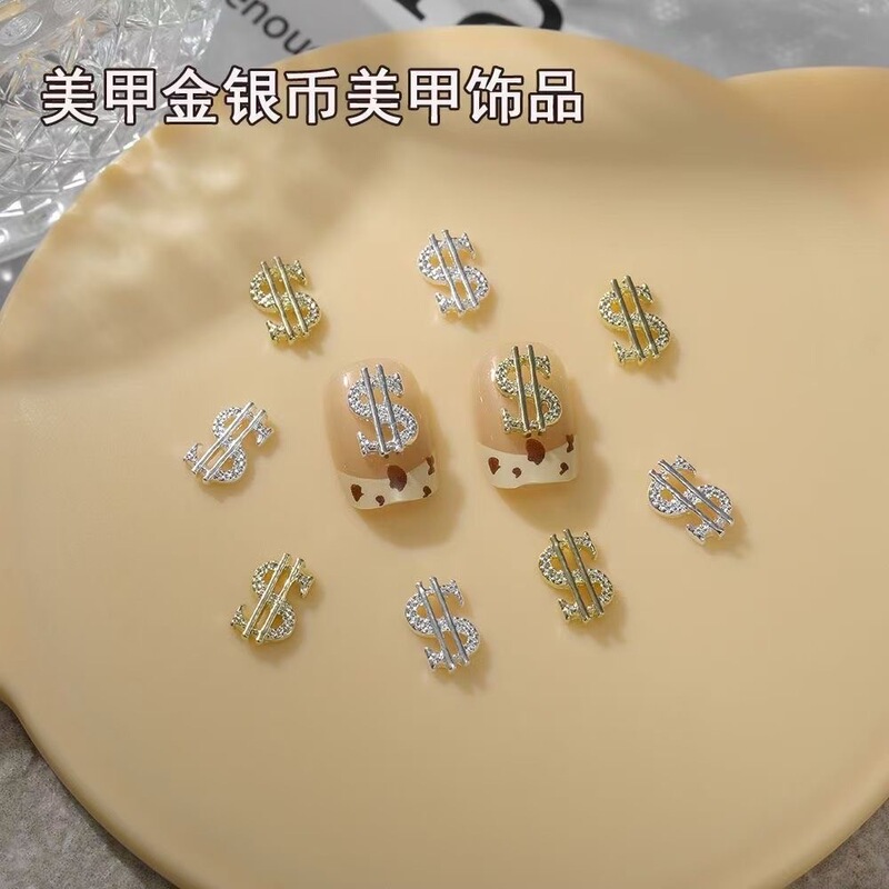 Cross-Border Popular Three-Dimensional Dollar Nail Stickers in Silver and Gold, Luxurious Metal Fortune Coins, Alloy Nail Art Accessories Wholesale Cross-Border Popular Three-Dimensional Dollar Nail Stickers in Silver and Gold, Luxurious Metal Fortune Coins, Alloy Nail Art Accessories Wholesale