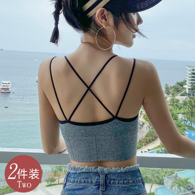 抹胸内衣美背吊带背心网红带胸垫无钢圈聚拢女外穿打底文胸裹胸