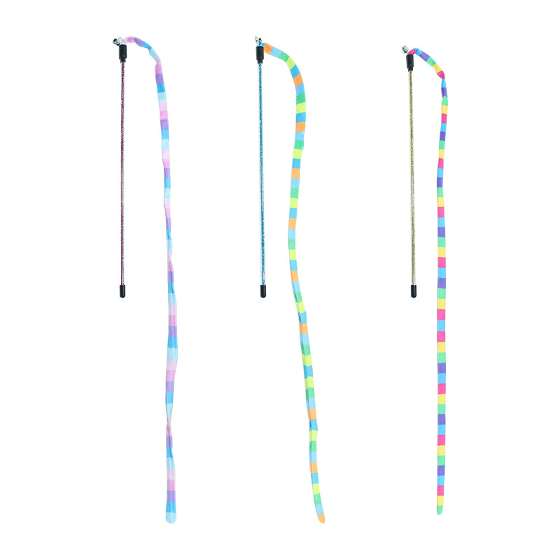 Juguetes para gatos, tiras de tela de colores, palos para gatos divertidos, campanas de impresión fresca, gatos, arcoíris, juguetes para gatos divertidos
