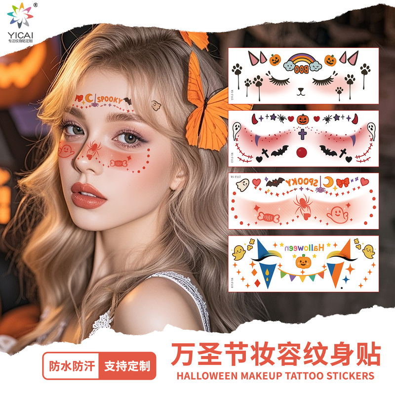 クロスボーダー新しいハロウィンメイクアップフェイスステッカーかわいいゴーストメイクアップタトゥーステッカーパーティーパーティーステッカー防水汗タトゥー|undefined