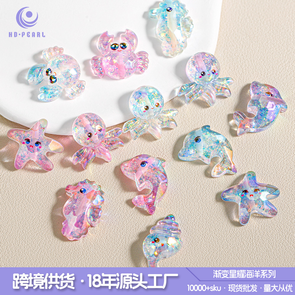 Gradiente Xingyao dibujos animados transparente resina chapa a través de agujeros beads diy accesorios de joyería a granel