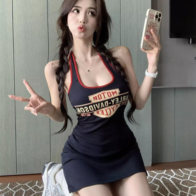 Sports American Sling dress Women's Summer Pure Spice Girls Sexy Tight Hip Skirt Neck Tube Skirt