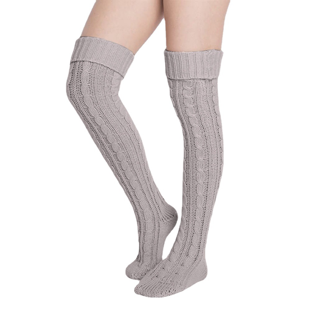 Cable Knit Over-the-knee Wool Socks For Women Autumn Winter_voghion.com