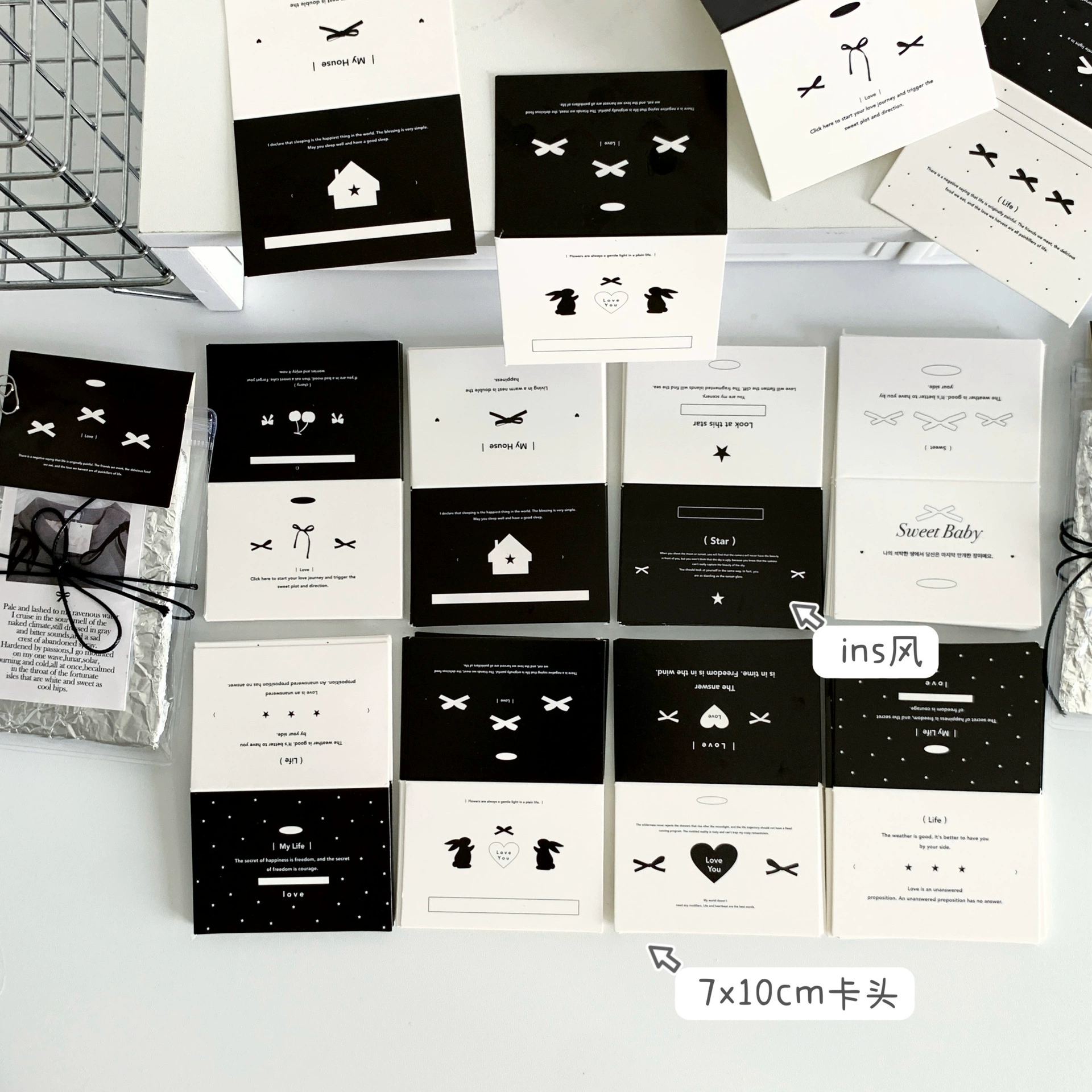 Ins ветер черно-белый минималистичный ветер карта головка 7CM ретро карточка упаковочный материал оригинальная английская текстовая бумага для оригами