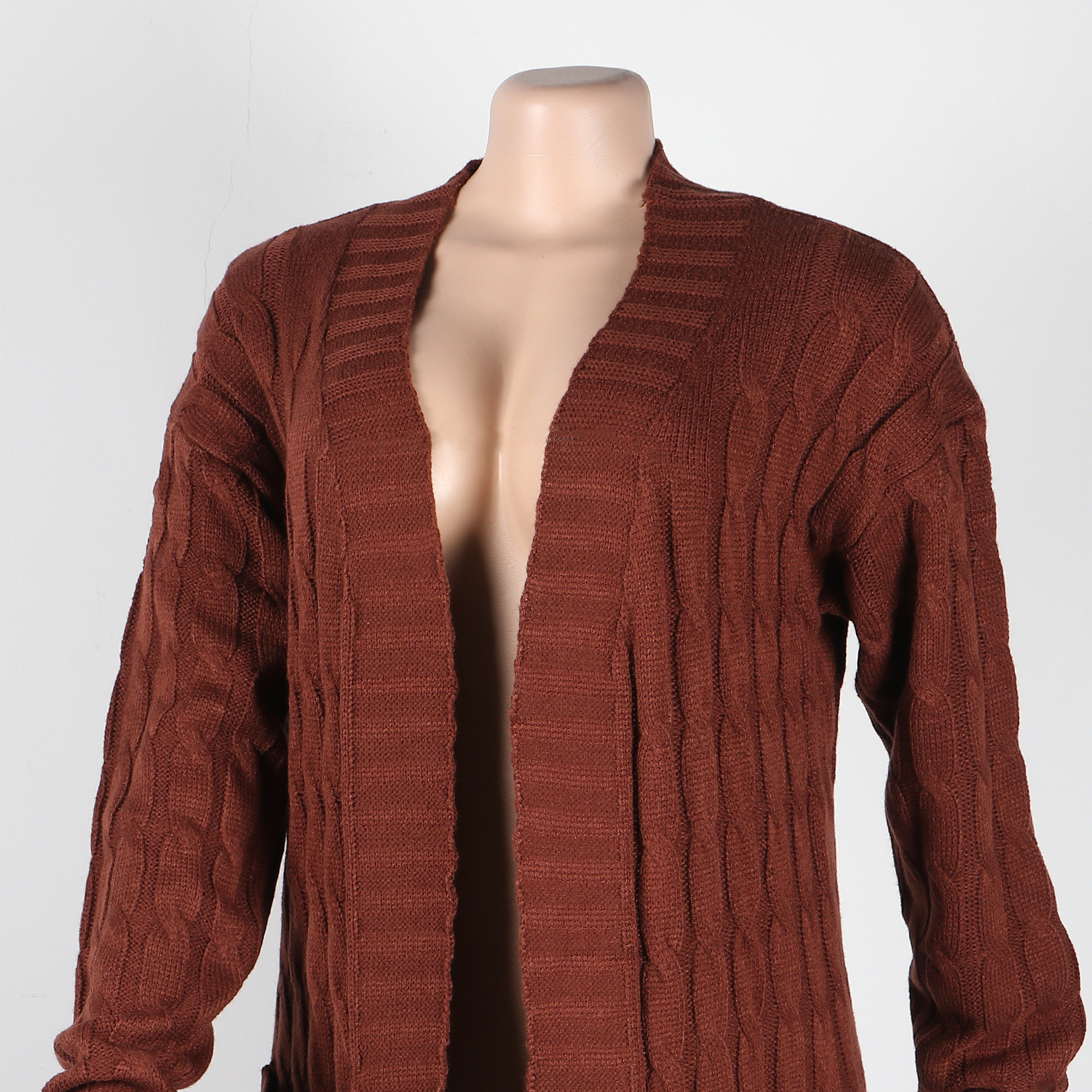 Damen Strickjacke Lang Aus Grobstrick In Unifarben Wintermantel_voghion.com