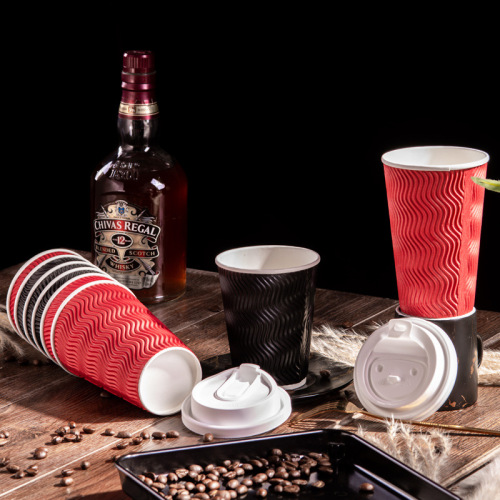 Disposable coffee paper cup, thickened anti-scalding corrugated paper cup, milk tea hot drink cup, take-out cup with leak-proof lid