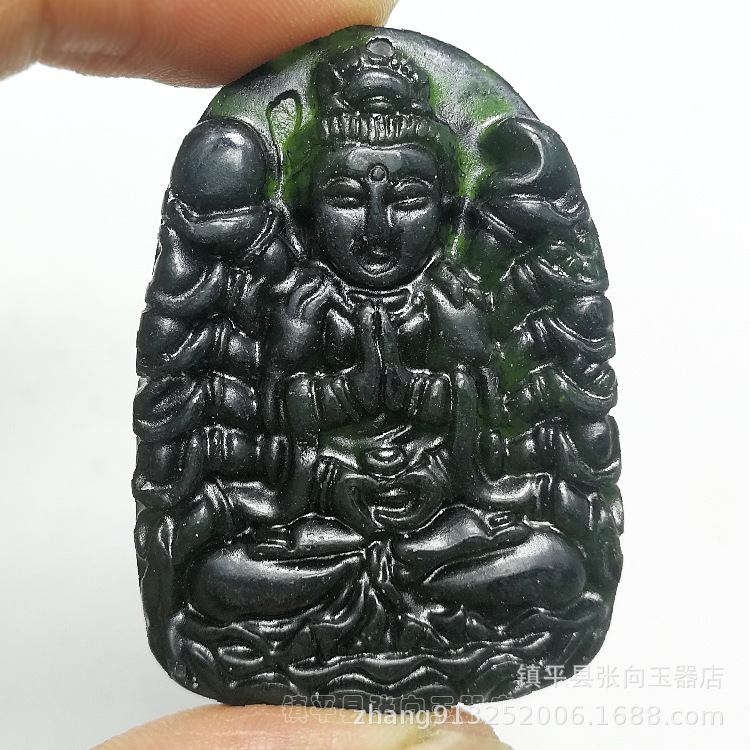 新疆墨玉千手观音吊坠批发 蛇纹石玉千手观音男女款玉石挂件批发