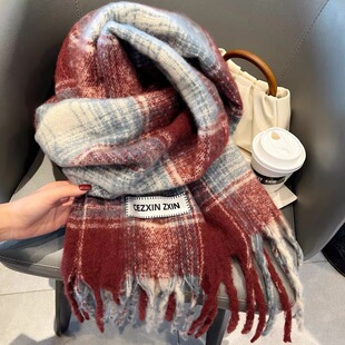 Korean style atmosphere color matching plaid scarf female winter student couple scarf warm all-match imitation cashmere shawl long