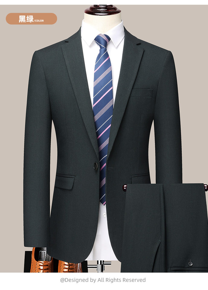 Bộ vest nam công sở dáng thon, áo vest một hàng cúc xẻ tà bên hông, phù hợp đi làm và dự đám cưới — Màu đen, Xanh navy, Đen xanh lục chi tiết 20