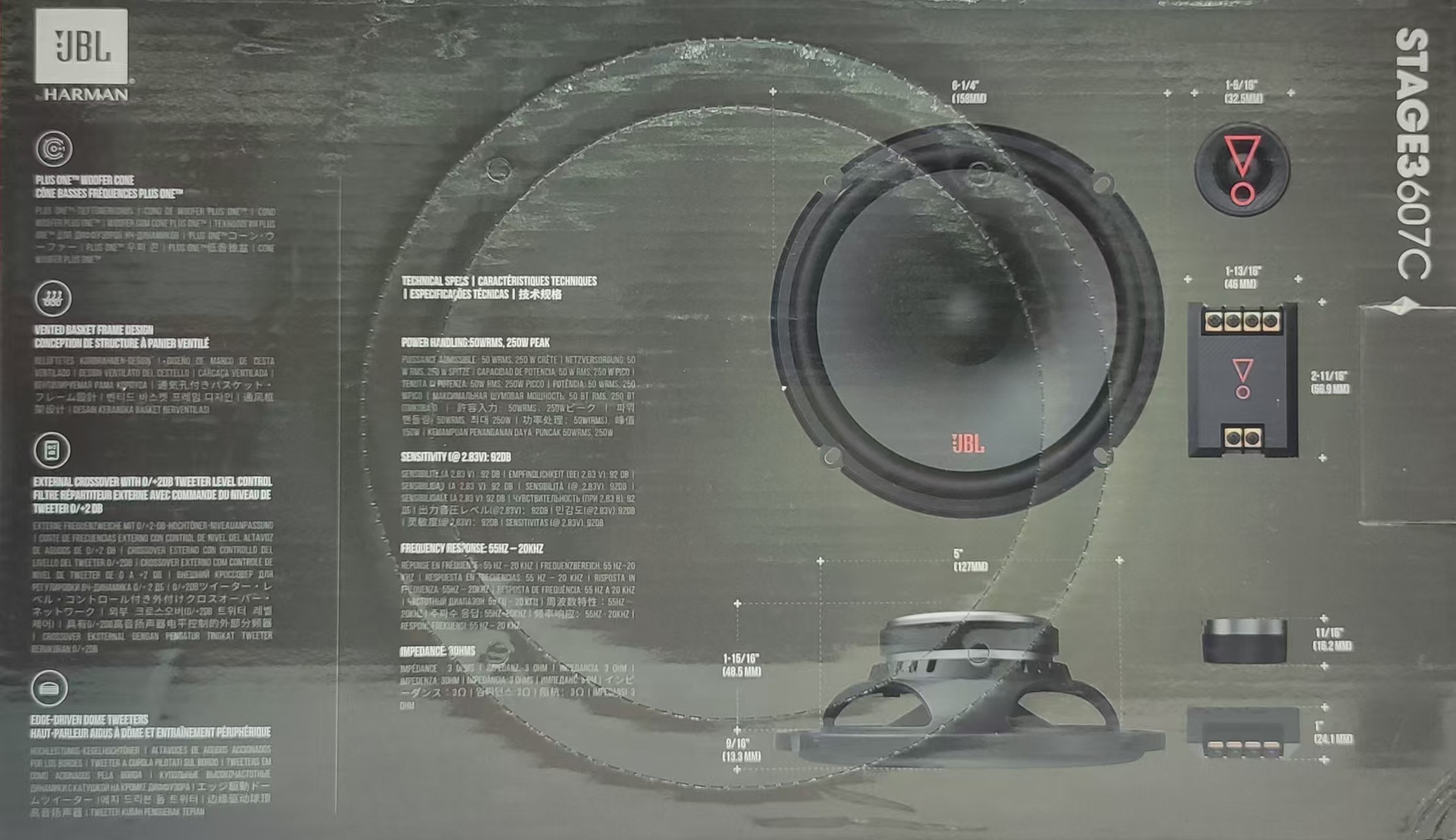 Jbl Speaker Jbl Stage3607C Genuine 6.5-Inch Two-Way Set Speaker 250W Power