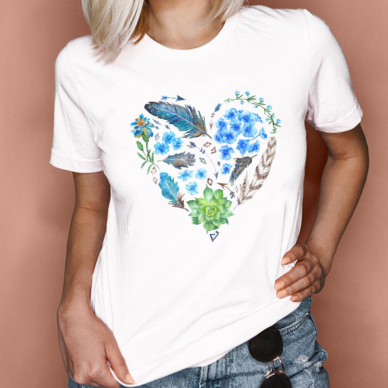 Women's T-shirt Short Sleeve T-shirts Printing Fashion Heart Shape display picture 16