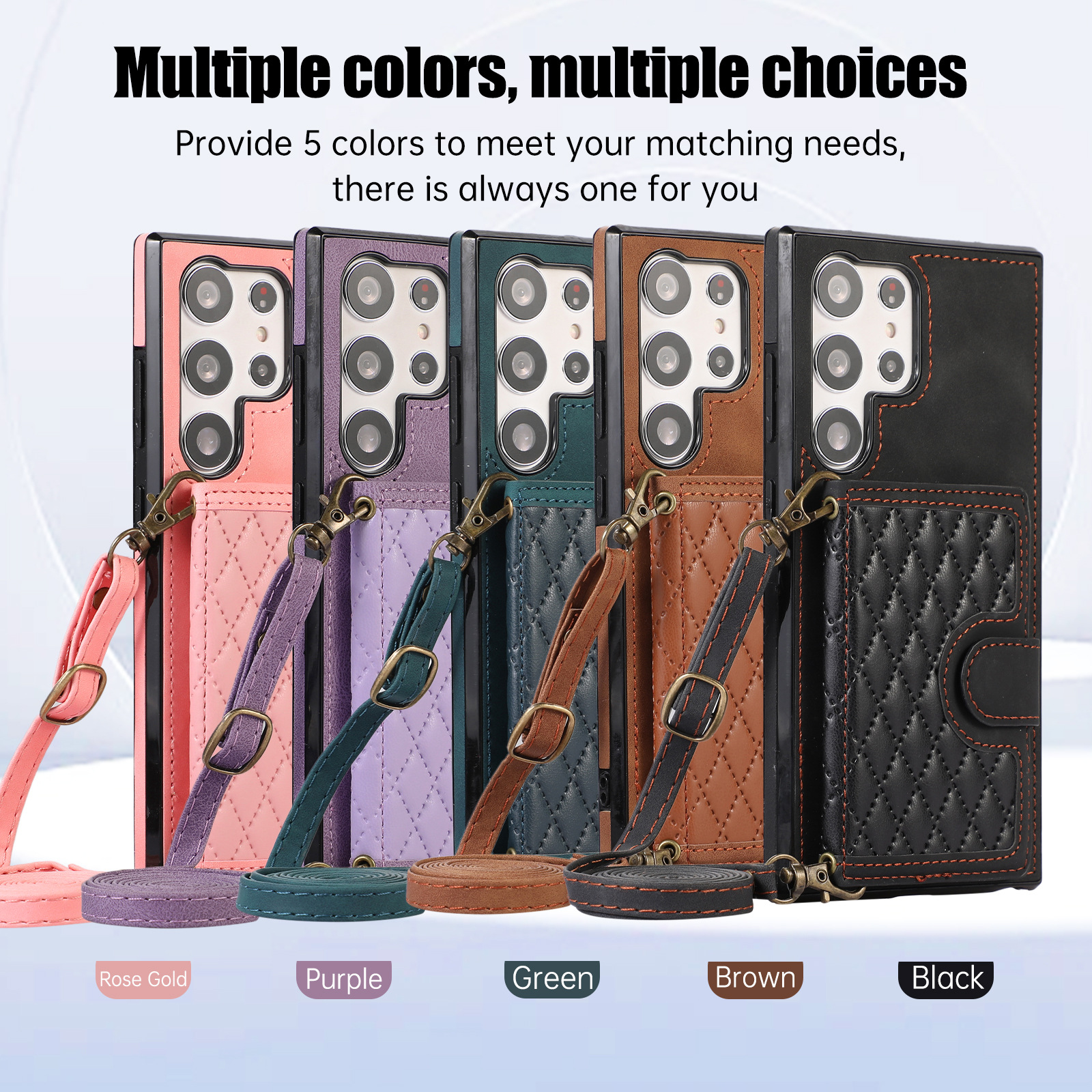 Suitable for Samsung S23U diamond grid case, iPhone 14 crossbody rope, trendy card insertion, small fragrance phone case_voghion.com