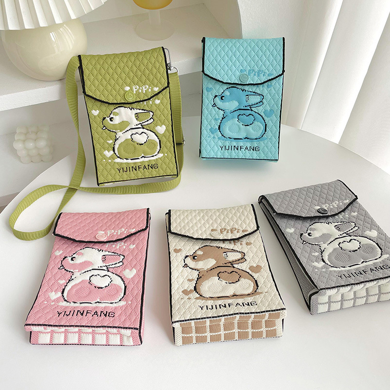 Diseño de nicho lindo cachorro de punto mini bolso del teléfono pequeño bolso del mensajero del hombro del estudiante portátil bolso de la moneda para las mujeres