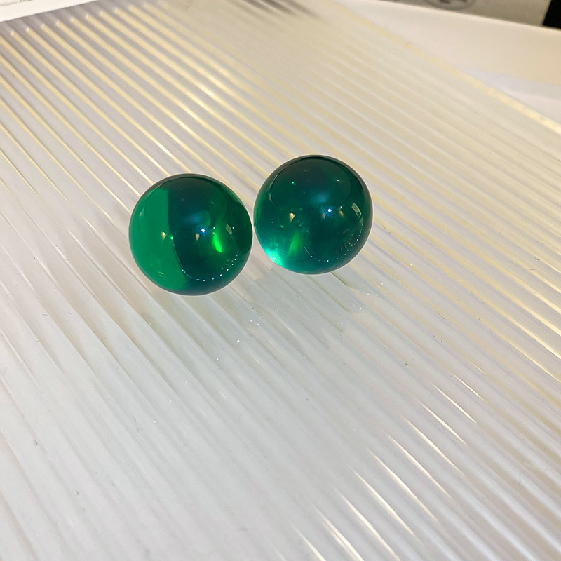 Pendientes de resina de bola transparente de color de dopamina de aguja de plata Pendientes de moda simple de estilo ins Pendientes de estilo literario femenino