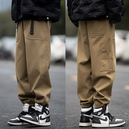 Japanese retro heavy-duty work pants for men, summer Korean version, trendy loose and versatile casual bootcut harem jeans