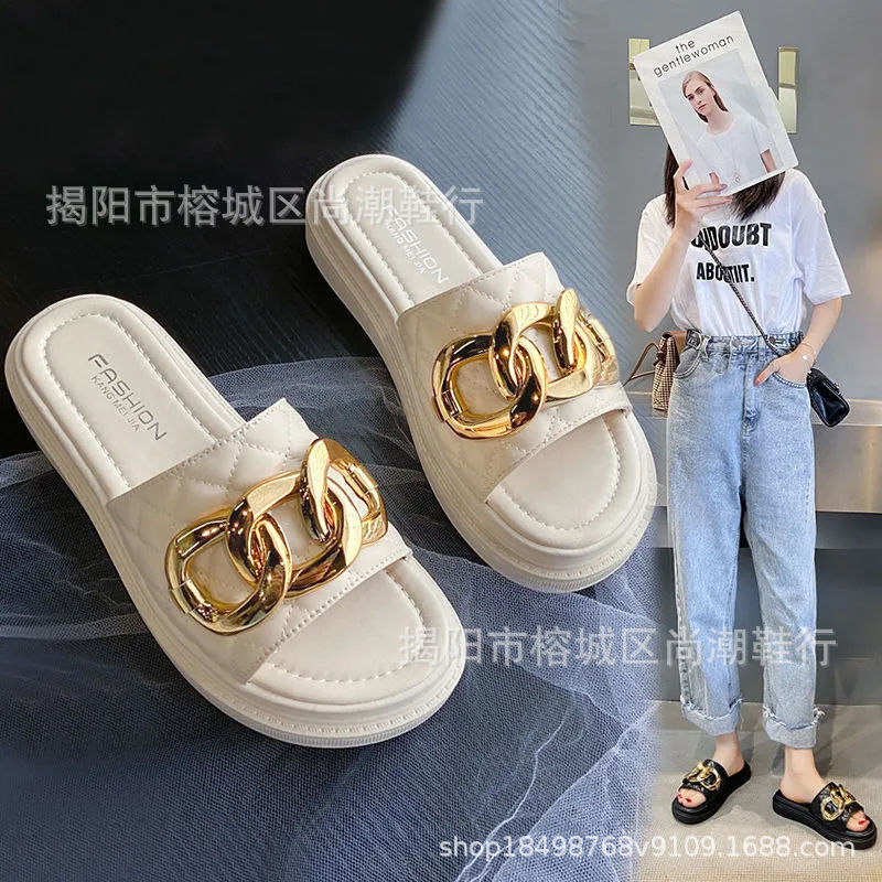 Thick-soled slippers for women's outerwear fashion 2022 new online popular summer casual one-word Slipper non-slip beach sandals