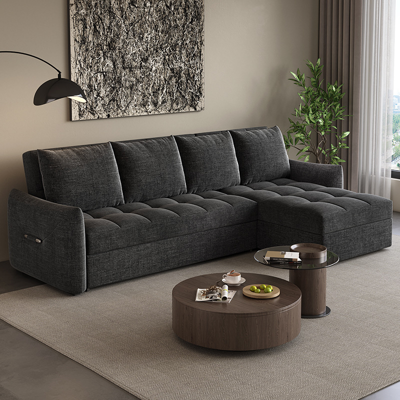 Sofá cama multifuncional de látex para sentarse y acostarse tela de doble uso sala de estar pequeña casa doble triple sofá cama de esquina plegable