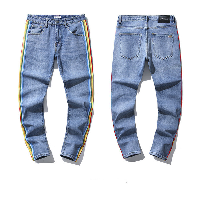 24SS cross-border European and American fashion brand Palm Angel color ribbon jeans men's and women's high street bf casual Denim trousers