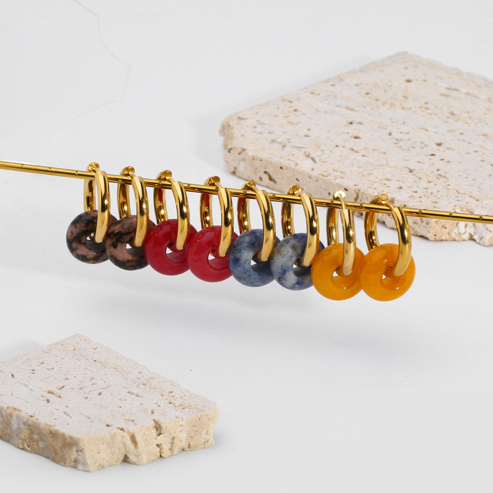 1 Pair Quantity PVD Coated Real Gold Plated 18K Gold Circle 201 Stainless Steel Retro Waterproof Non Tarnish Earrings