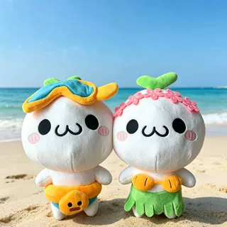 新款长草颜团子毛绒公仔可爱卡通玩偶游泳花环款儿童礼物抱枕玩具