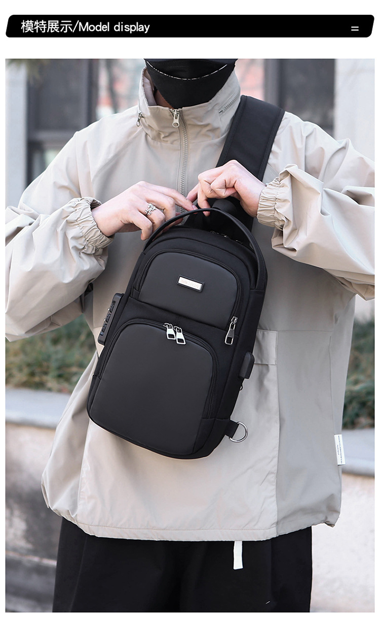 New single-shoulder crossbody bag, men's casual travel bag, simple chest bag, multi-functional waterproof password lock, anti-theft small backpack undefined