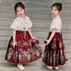 Children's Summer Hanfu Set 2024 New Chinese Style for Girls with Gold-Threaded Mamian Skirts