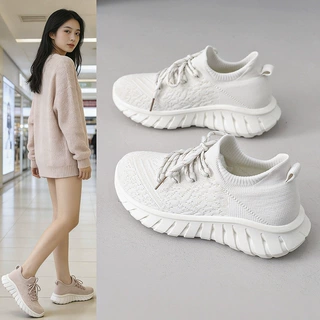 E001运动休闲鞋女2026新款春秋夏季薄款透气飞织鞋女款广场舞鞋